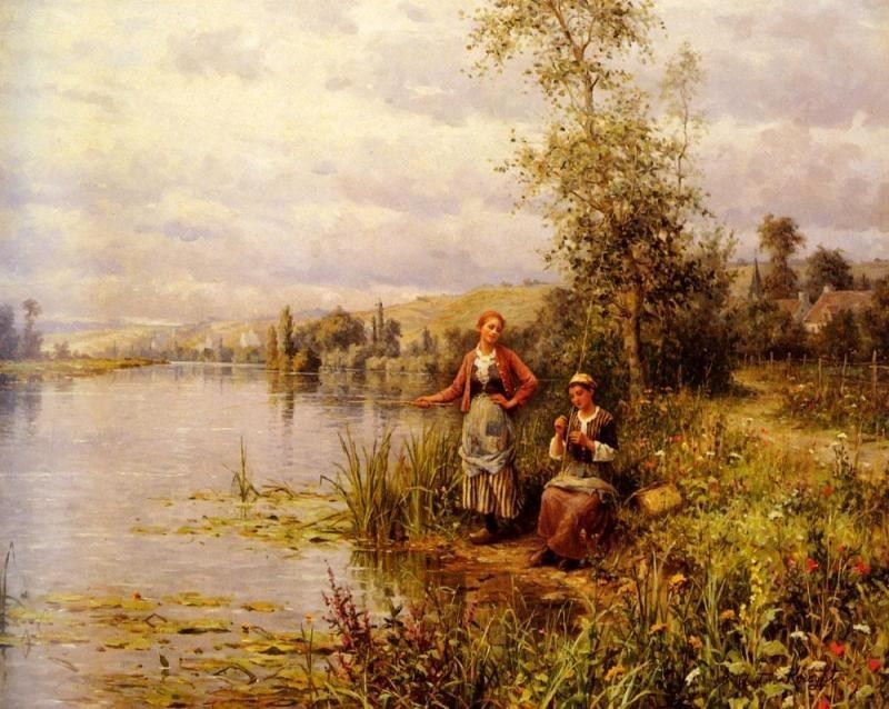 Daniel Ridgway Knight Country Women Fishing on a Summer Afternoon